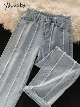 Yitimoky Jeans Woman 2023, Новая Корейская мода, Винтажные широкие джинсы с высокой талией, уличная одежда, Повседневные Шикарные Прямые джинсовые брюки Y2k