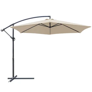 Консольные зонты со смещением 10 футов с регулируемым наклоном, подвесной зонт для внутреннего дворика на открытом воздухе, бежевый зонт для внутреннего дворика