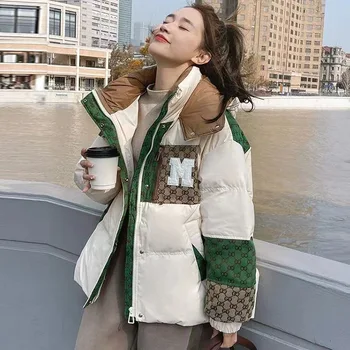 Новинка зимы 2023, Короткая пуховая куртка на Белом Утином пуху, Корейская версия, свободное Теплое Тонкое Модное пальто с подкладкой 387