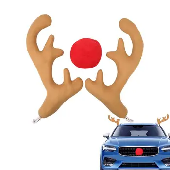 Рождественские украшения для автомобиля с оленьими рогами, автомобильные украшения для Рождественского оленя, автомобильный комплект с оленьими рогами и носом, автоаксессуары для автомобилей